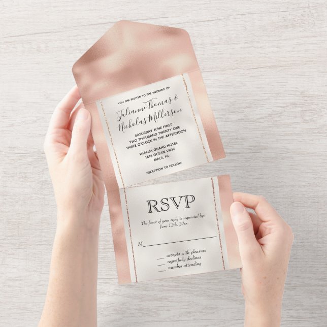 Invitation Tout En Un Pêche Rose Gold Luxe Blanc (Déchirure)