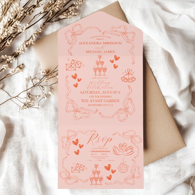 Invitation Tout En Un Peinture à main Mariage d'art contemporain (Créateur téléchargé)