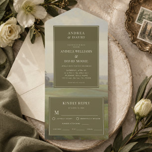 Invitation Tout En Un Peinture Antique Paysage Européen Vert Olive