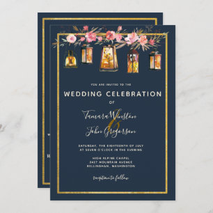 Invitation Tout en un Peonterns Lanterns Marine Coral Mariage