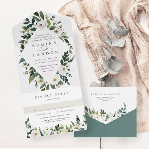 Invitation Tout En Un Peony blanc   Aquarelle Mariage de cadre Floral