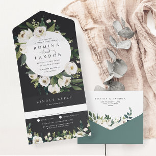 Invitation Tout En Un Peony blanc   Aquarelle Mariage de cadre Floral