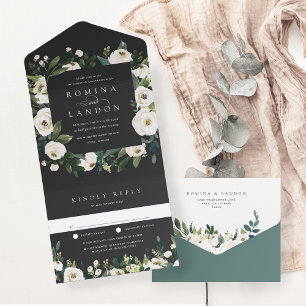 Invitation Tout En Un Peony blanc Aquarelle Mariage de cadre Floral