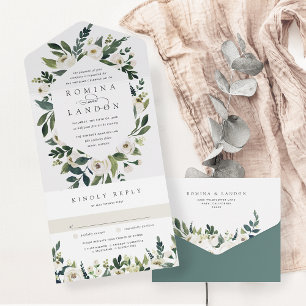 Invitation Tout En Un Peony blanc Aquarelle Mariage de cadre Floral