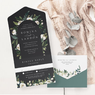 Invitation Tout En Un Peony blanc Mariage d'arche florale aquarelle