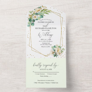 Invitation Tout En Un Peony Eucalyptus Floral Mariage géométrique