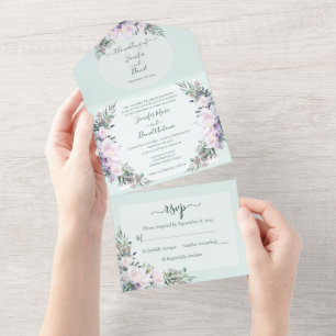 Invitation Tout En Un Peony Garden Mint Green All in One Wedding Inviter