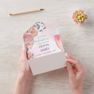 Invitation Tout En Un Pétales à fleurs roses et prothèse nuptiale d'été