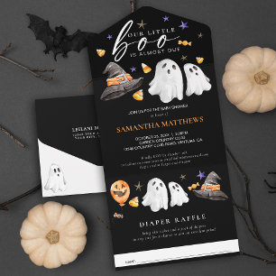 Invitation Tout En Un Petit Boo Halloween Raffle de couche Noir