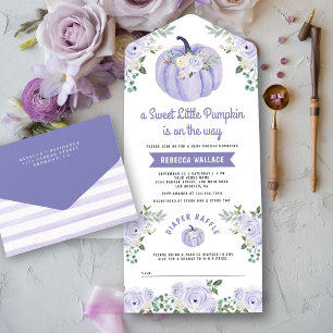 Invitation Tout En Un Petit Citrouille Roses Lavande Baby Shower