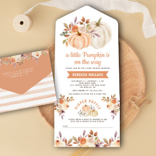 Invitation Tout En Un Petite Citrouille Florale Campagnarde et Terne Bab