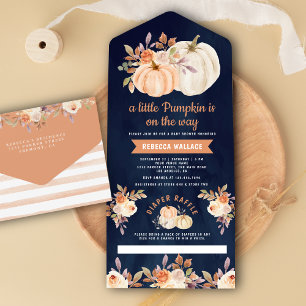 Invitation Tout En Un Petite Terre Florale Citrouille Bleu Nuit Baby Sho