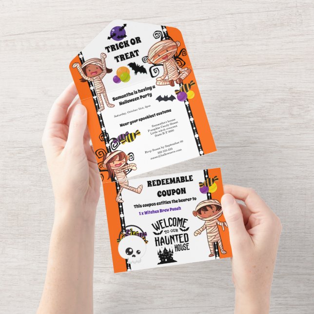 Invitation Tout En Un Petits monstres mignons enfants halloween annivers (Déchirure)