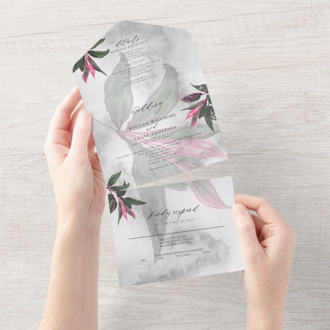 Invitation Tout En Un Philodendron Rose Marble Tropical Pink (Déchirure)