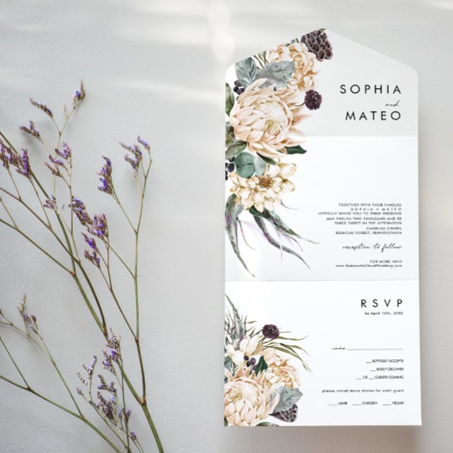 Invitation Tout En Un Phoque Florale Blanche Sceau Et Envoyer (Créateur téléchargé)