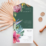 Invitation Tout En Un Phoque Vert Floral Tropical Coloré Et Envoyer<br><div class="desc">Ce phoque photo vert floral tropical coloré et envoyer l'invitation tout-en-un est parfait pour votre destination boho moderne, vert, violet, mariage pêche. Le design présente un élégant bouquet de verdure couleur d'eau de plage classique et des fleurs qui peuvent inclure l'eucalyptus vert sauge, le mauve et la protéa rouge, l'hibiscus...</div>