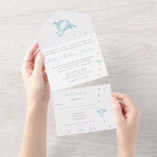 Invitation Tout En Un Photo Back Aqua Turquoise Blue Hummingbird All In