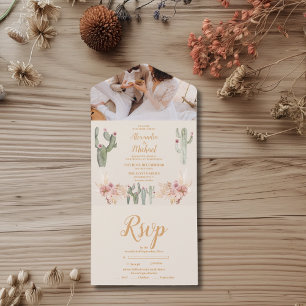 Invitation Tout En Un Photo Boho Desert Cactus Mariage
