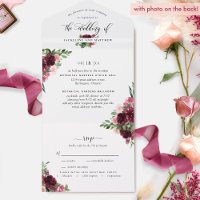 Photo, Burgundy Blush Mariage avec RSVP perforé
