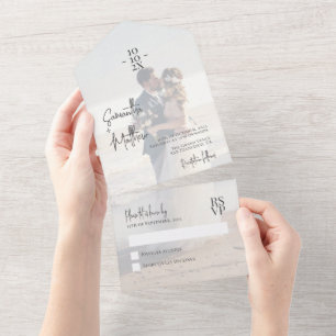 Invitation Tout En Un Photo de couple bleu poussiéreux Anniversaire de m