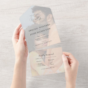 Invitation Tout En Un Photo de couple Ciel Bleu Mariage Moderne