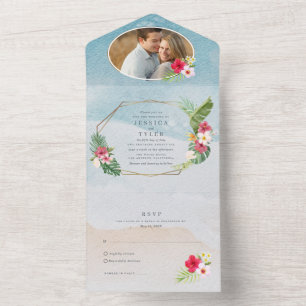Invitation Tout En Un Photo de fleurs tropicales Mariage sur la plage