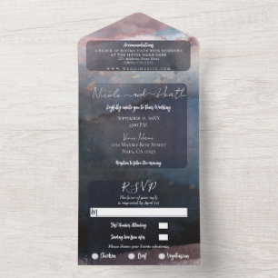 Invitation Tout En Un Photo de mariage à l'aquarelle moderne rose or ble