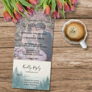Invitation Tout En Un Photo de mariage de forêt de pins aquarelle