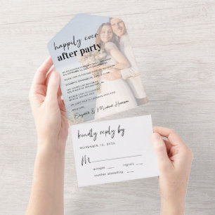 Invitation Tout En Un Photo de mariage de la fête pour toujours heureux