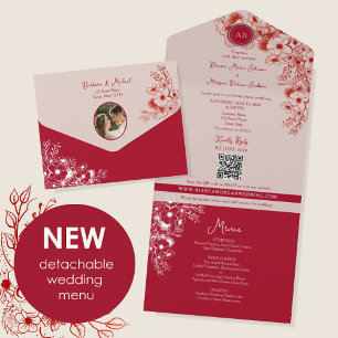 Invitation Tout En Un Photo de mariage floral rouge