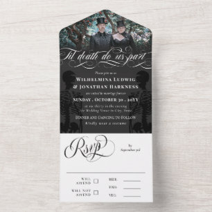 Invitation Tout En Un Photo de mariage gothique gris foncé jusqu'à ce qu