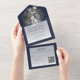 Invitation Tout En Un Photo de mariage moderne aux coups de pinceau Bl