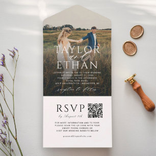 Invitation Tout En Un Photo de mariage moderne et élégant Code QR
