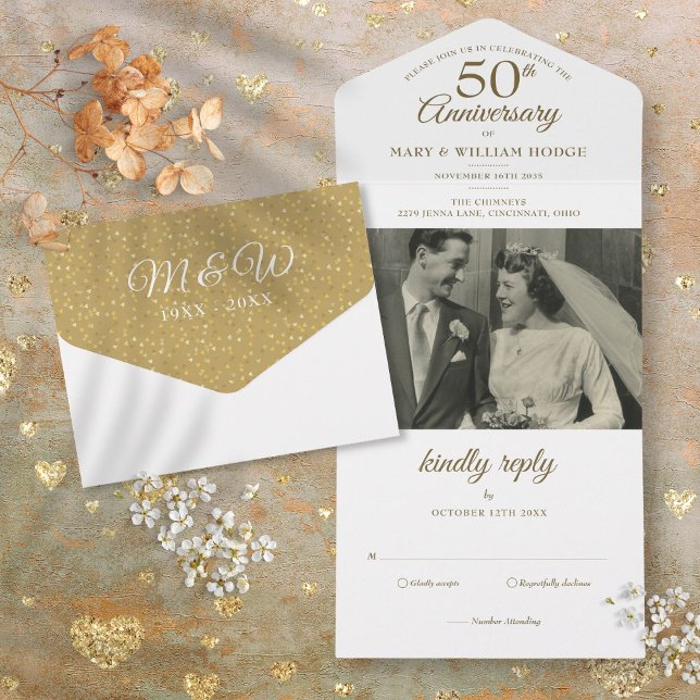 Invitation Tout En Un Photo de monogramme pour le 50e anniversaire de ma (50th Wedding Anniversary Photo Monogram All In One Invitation)