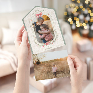 Invitation Tout En Un Photo de Noël floral à l'aquarelle Classique Éléga
