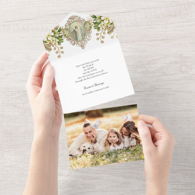 Invitation Tout En Un Photo de Pâques religieuse  Prière de la Résurrect (Déchirure)