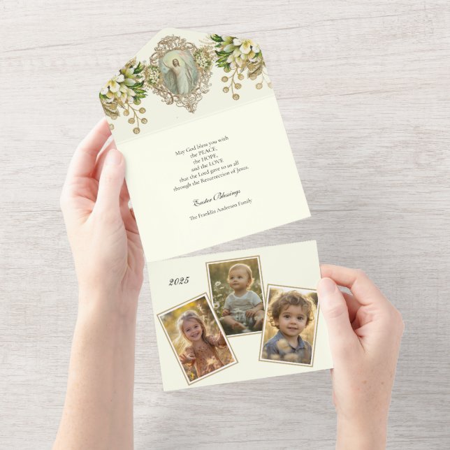 Invitation Tout En Un Photo de Pâques religieuse  Prière de la Résurrect (Déchirure)