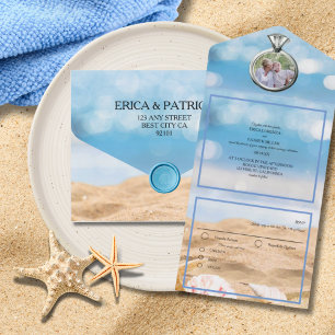 Invitation Tout En Un Photo de plage Destination Mariage tout-en-un