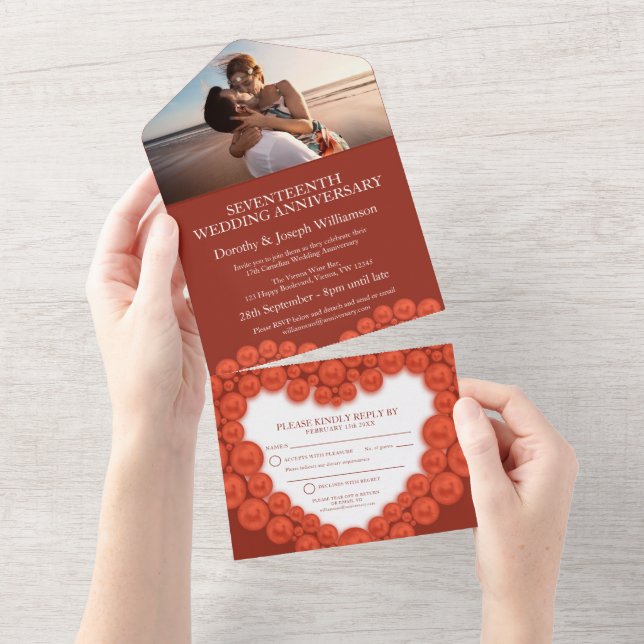 Invitation Tout En Un Photo de voiture pour les 17 ans de mariage en cor (Déchirure)