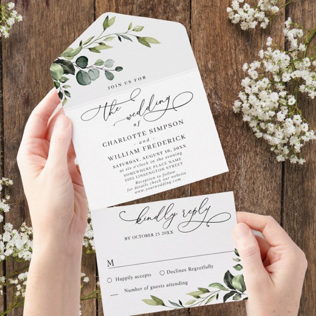 Invitation Tout En Un PHOTO Elégante aquarelle Eucalyptus Mariage floral (Créateur téléchargé)