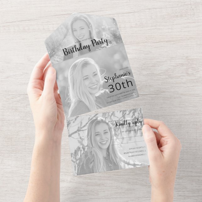 Invitation Tout En Un Photo Élégante Tout En Un Anniversaire (Déchirure)