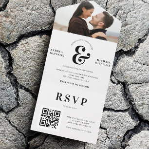 Invitation Tout En Un Photo et Ampersand Mariage QR Code RSVP