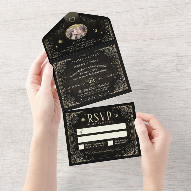 Invitation Tout En Un Photo Halloween Tarot noir et or (Déchirure)