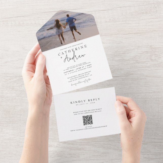 Invitation Tout En Un Photo Mariage moderne QR Code All In One Invitatia (Déchirure)