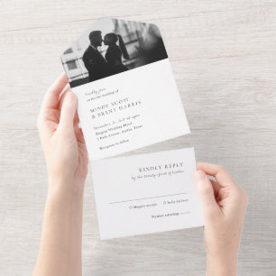 Invitation Tout En Un Photo minimaliste noir et blanc Mariage moderne