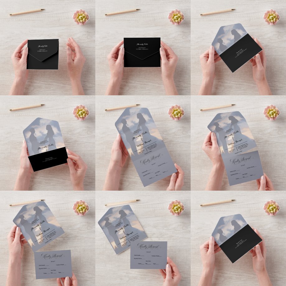 Invitation Tout En Un Photo moderne Elégant Mariage Customisé tout en O