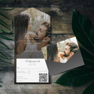 Invitation Tout En Un Photo moderne et Mariage de recouvrement noir