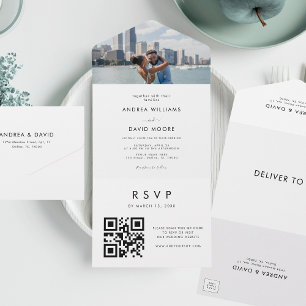 Invitation Tout En Un Photo moderne et minimaliste QR Code RSVP Mariage