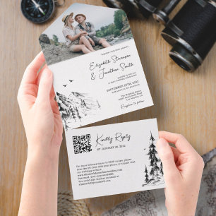 Invitation Tout En Un Photo mountain Forest moderne QR Code RSVP mariage