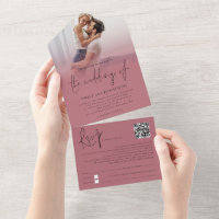 Photo Overlay QR Code Rose Gold Script Mariage